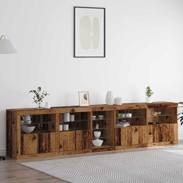 vidaXL LED Sideboard Oudhout 283 x 37 x 67 cm Bewerkt hout