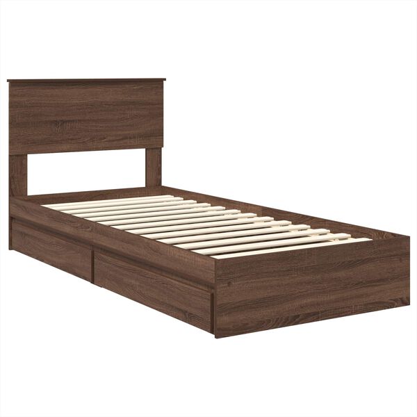 vidaXL Opslag bed met hoofdeinde Bruin Eiken 100 x 200 cm Bewerkt hout