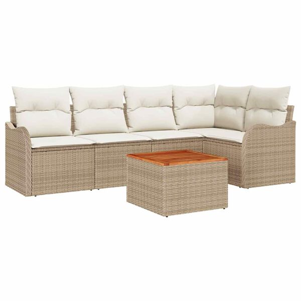 vidaXL Tuinbankenset met kussen 6 pcs Beige poly rattan