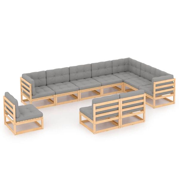 vidaXL 10-delige Loungeset met kussens massief grenenhout