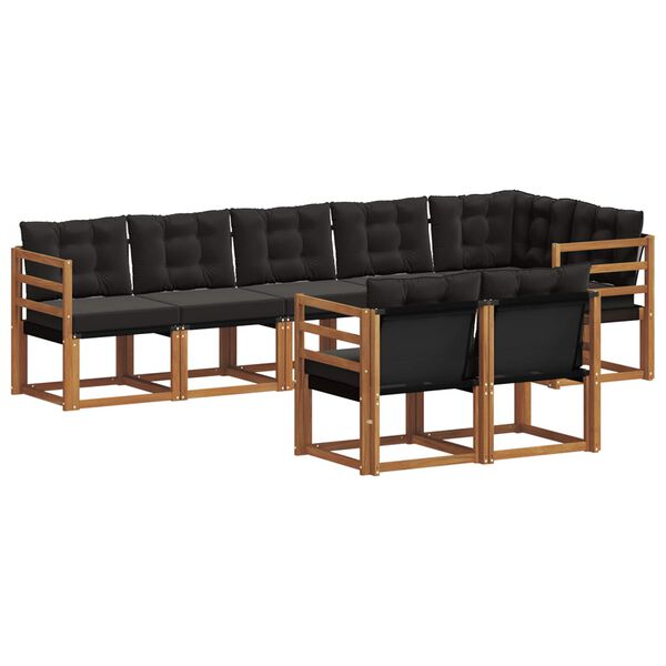 vidaXL Buiten bankenset met kussen 8 pcs Natuurlijk en Zwart