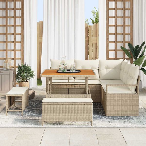 vidaXL Tuin Sofa Set met kussen met opslag 8 pcs Beige en Cr&egrave;me