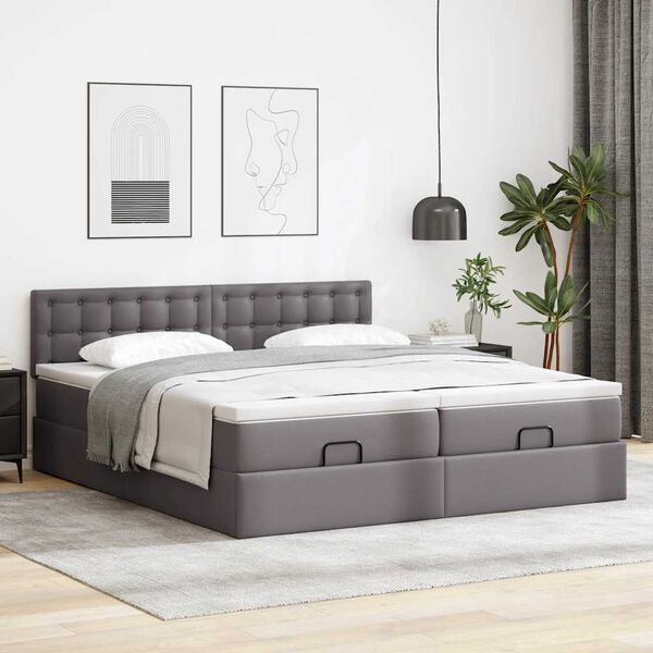 vidaXL Ottoman bed met matrassen 200x200cm kunstleer grijs