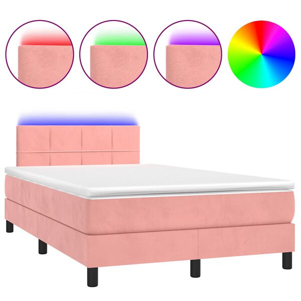 vidaXL Boxspring met matras en LED fluweel roze 120x190 cm