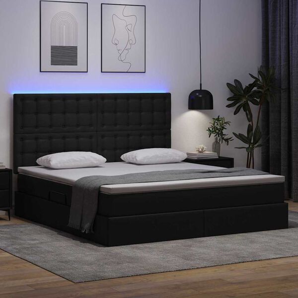 vidaXL Opbergbed met LED met matras Zwart 180 x 200 cm Nep Leer