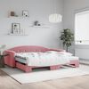 vidaXL Slaapbank onderschuifbed en matrassen 100x200 cm fluweel roze