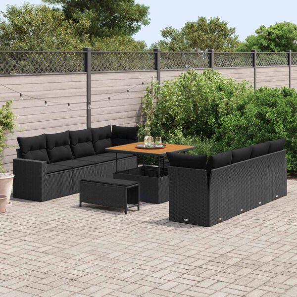 vidaXL Tuinbankenset met kussen 12 pcs Zwart poly rattan