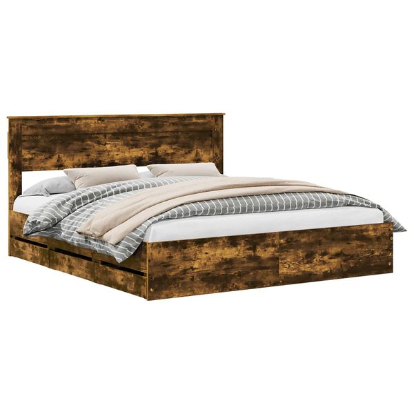 vidaXL Bedframe met lade Gerookt eiken 200 x 200 cm Ingenieurshout