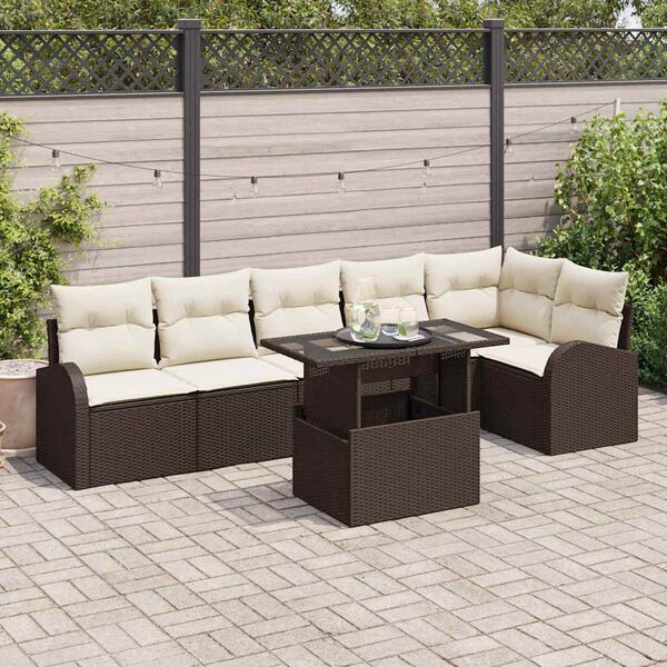 vidaXL Tuin Sofa Set met kussen 7 pcs Bruin en crème poly rattan