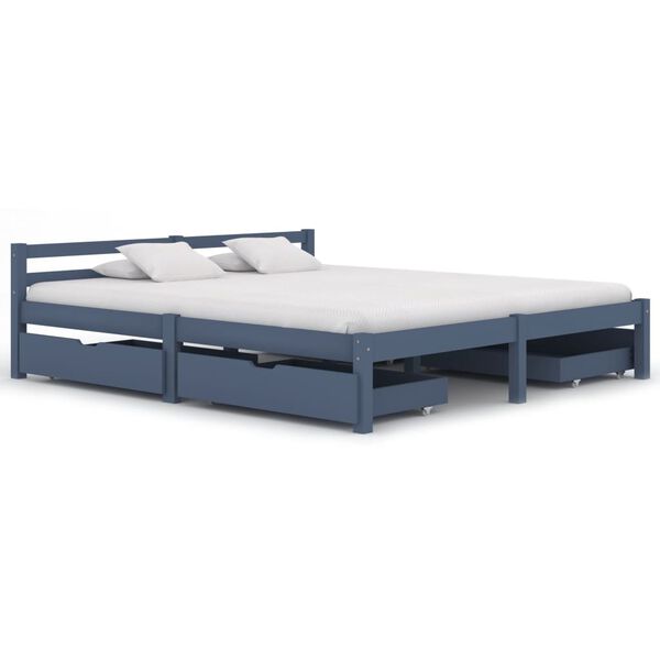 vidaXL Bedframe met 4 lades massief grenenhout grijs 180x200 cm