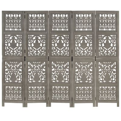 vidaXL Kamerscherm 5 panelen handgesneden 200x165 cm mangohout grijs