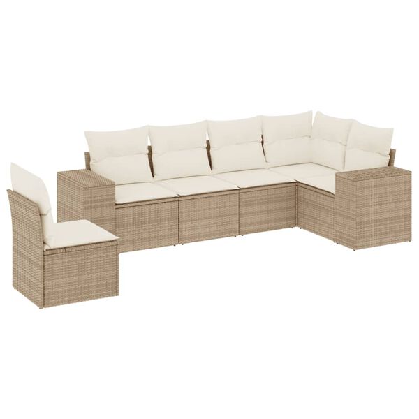 vidaXL 6-delige Loungeset met kussens poly rattan beige