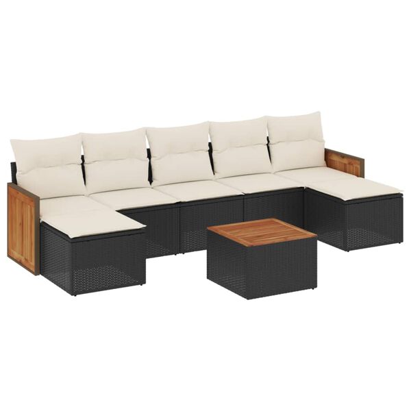 vidaXL 8-delige Loungeset met kussens poly rattan zwart