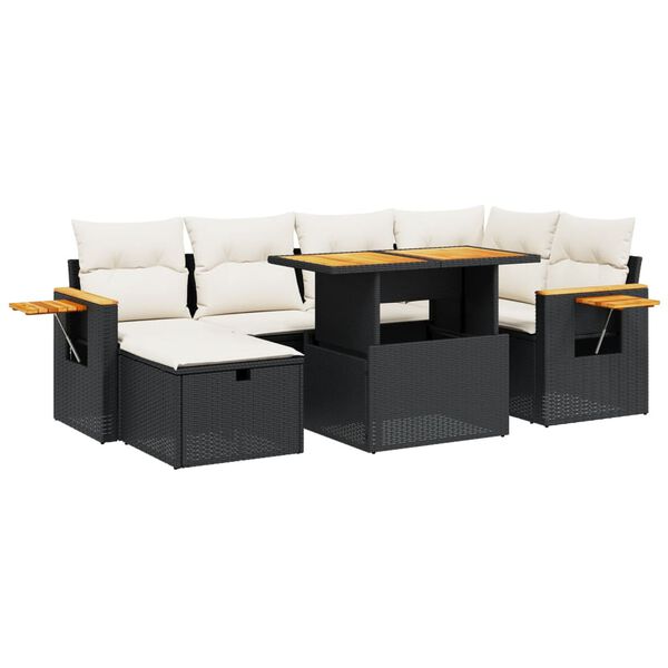 vidaXL 7-delige Loungeset met kussens poly rattan zwart