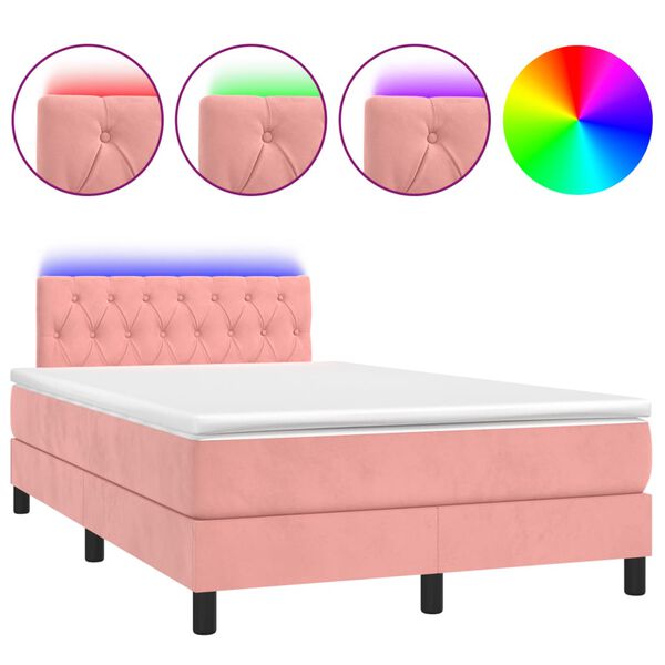 vidaXL Boxspring met matras en LED fluweel roze 120x190 cm