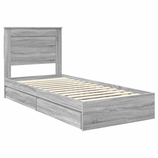 vidaXL Opslag bed met hoofdeinde Grijs Sonoma 90 x 200 cm Bewerkt hout
