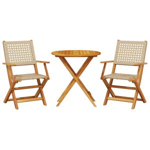 vidaXL 3-delige Bistroset poly rattan en massief hout beige