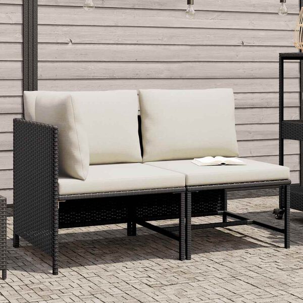 vidaXL 2-delige Loungeset met kussens poly rattan zwart