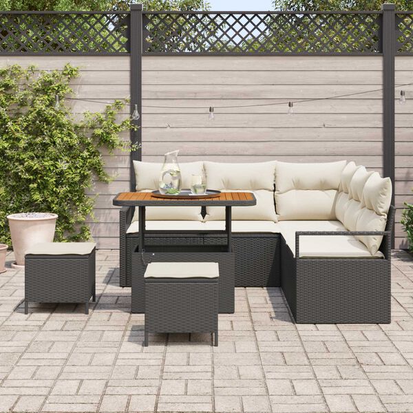 vidaXL Tuin Sofa Set met kussen met opslag 8 pcs Zwart en Cr&egrave;me