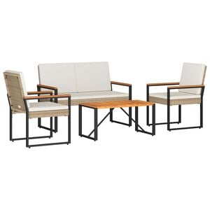 vidaXL Buitenmeubelset met kussen 4 pcs Beige en Cr&egrave;me Wit poly rattan