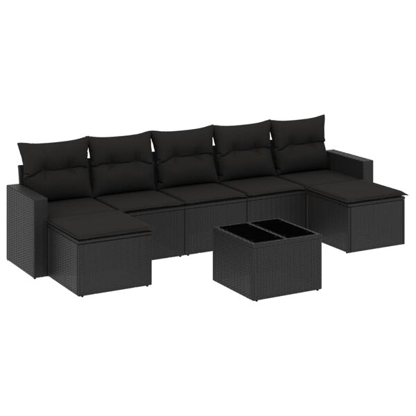vidaXL 8-delige Loungeset met kussens poly rattan zwart
