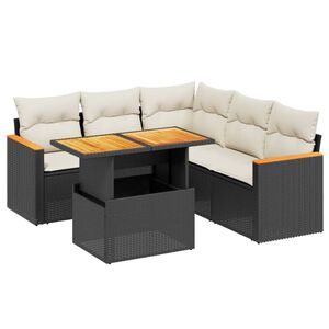 vidaXL 6-delige Loungeset met kussens poly rattan zwart