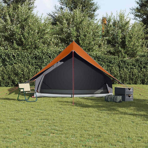 vidaXL Tenten met dak Grijs en oranje 256 x 266 x 185 cm Polyester