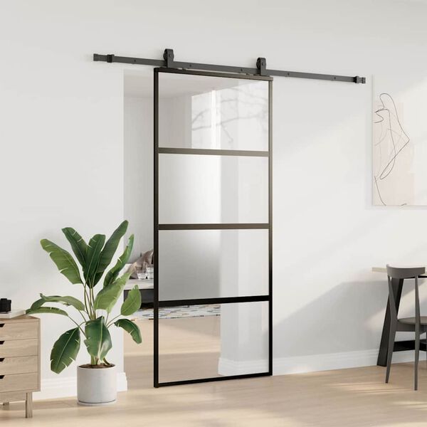 vidaXL Schuifdeur met beslagset 90x205 cm gehard glas zwart