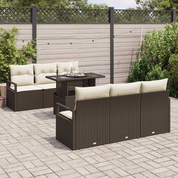 vidaXL Tuin Sofa Set met opslag 7 pcs Bruin en Crème poly rattan