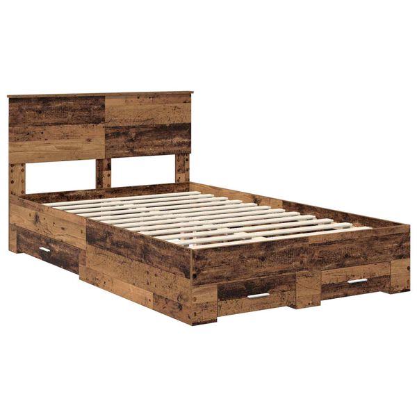 vidaXL Bedframe met hoofdeinde Oudhout 120 x 190 cm Bewerkt hout