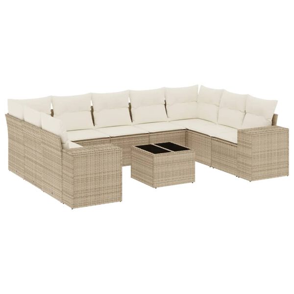 vidaXL 10-delige Loungeset met kussens poly rattan beige