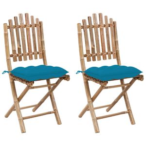 vidaXL Opklapbare stoelen (2 stuks) met kussens, bamboe