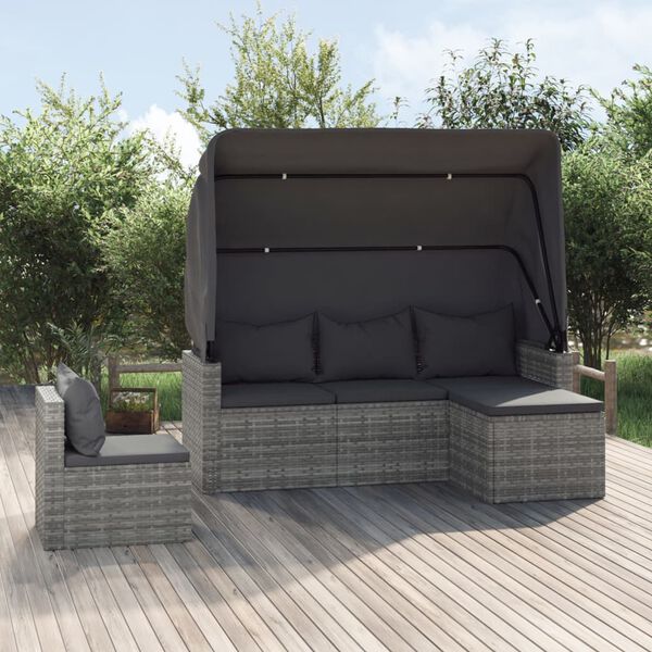 vidaXL 4-delige Loungeset met kussens poly rattan grijs