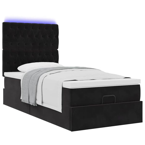 vidaXL Ottoman bed met matrassen en LED's 100x200cm fluweel zwart