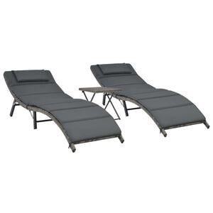 vidaXL 3-delige Loungeset inklapbaar poly rattan grijs