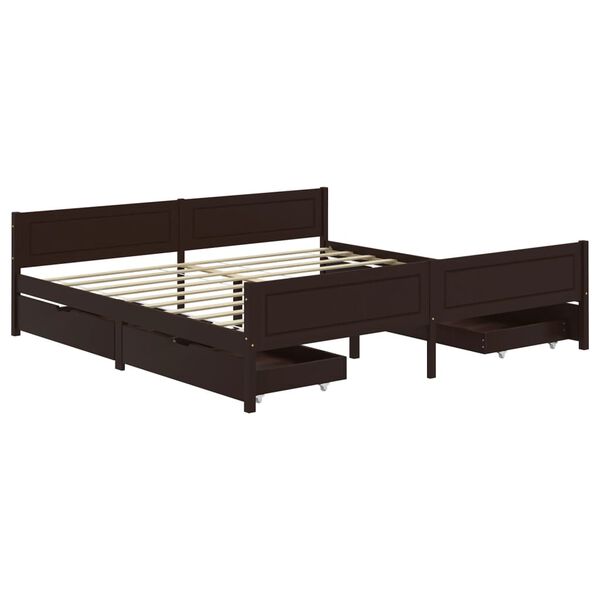 vidaXL Bedframe met 4 lades massief grenenhout donkerbruin 180x200 cm