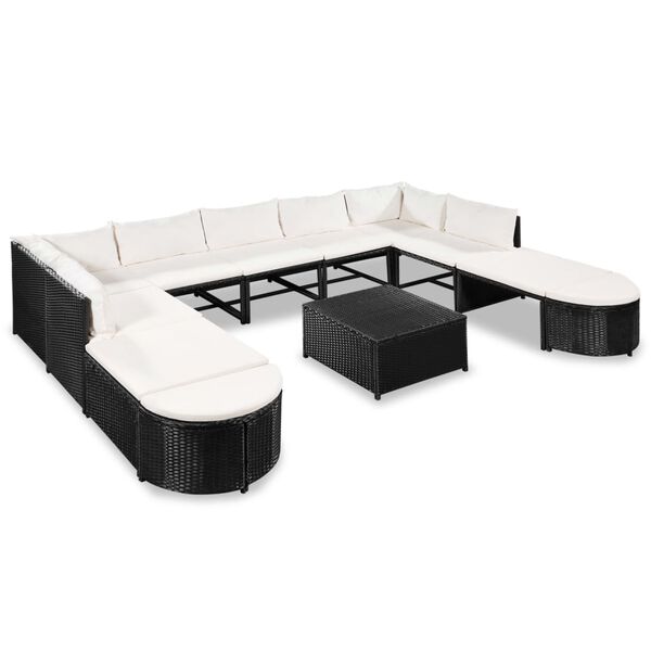vidaXL 12-delige Loungeset met kussens poly rattan zwart