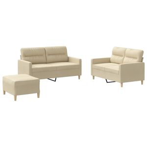 vidaXL 3-delige Loungeset met kussens stof cr&egrave;mekleurig