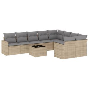 vidaXL 10-delige Loungeset met kussens poly rattan beige