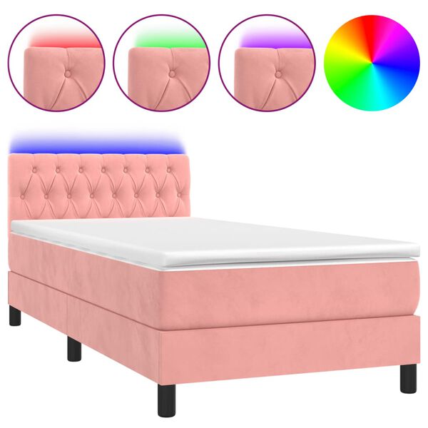 vidaXL Boxspring met matras en LED fluweel roze 100x200 cm