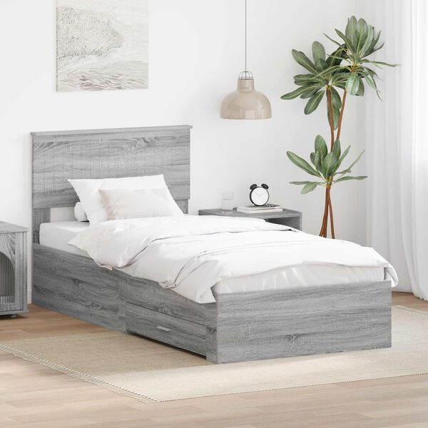 vidaXL Bedframe met hoofdeinde Grijs Sonoma 90 x 190 cm Bewerkt hout