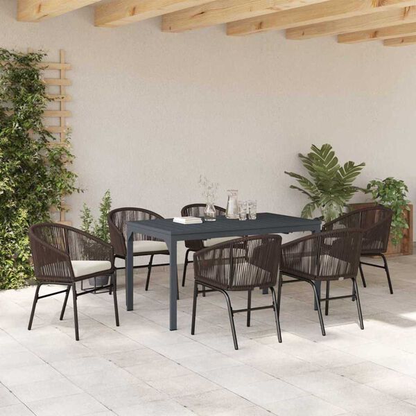 vidaXL Tuin eettafelset 7 pcs Bruin poly rattan