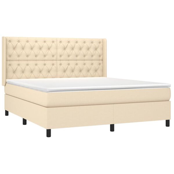vidaXL Boxspring met matras en LED stof cr&egrave;mekleurig 160x200 cm