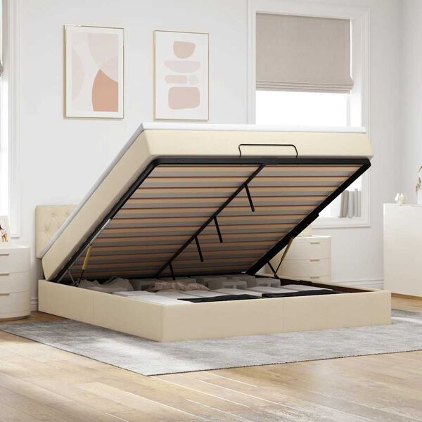 vidaXL Ottoman bed met matras en LED's 160x200cm stof crèmekleurig