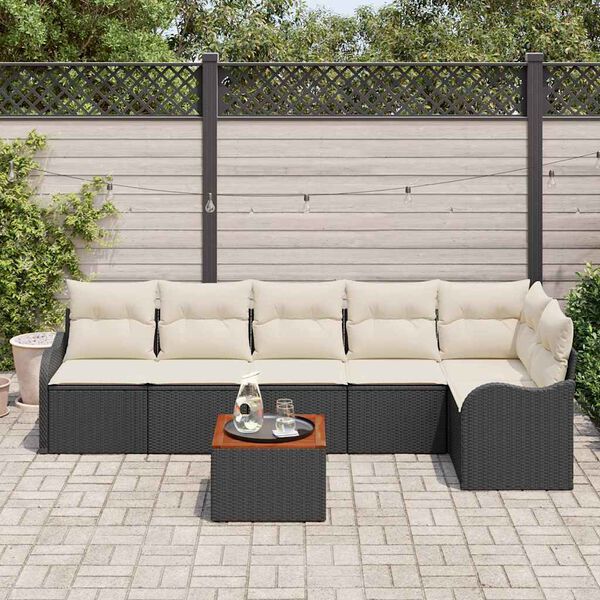 vidaXL Tuinbankenset met kussen 7 pcs Zwart poly rattan