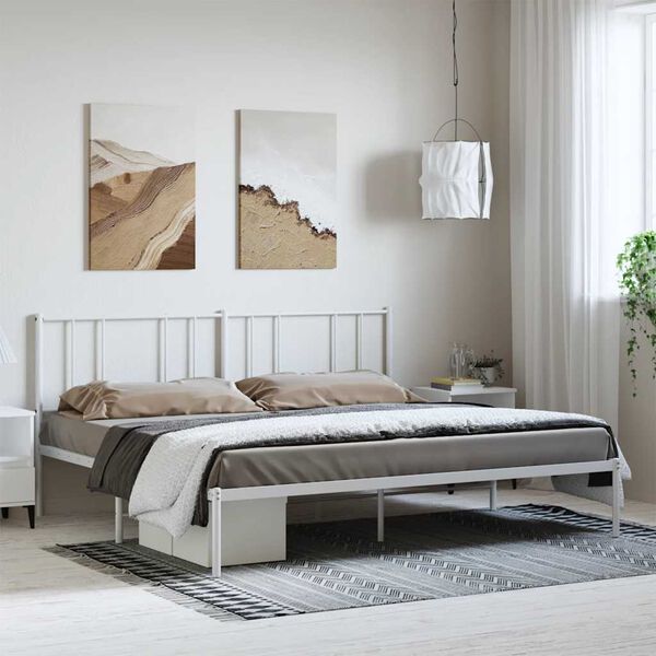 vidaXL Bedframe met hoofdbord metaal wit 183x213 cm