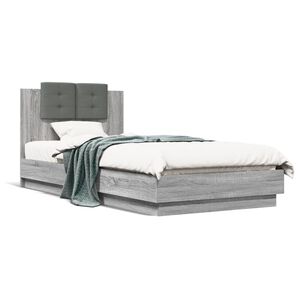 vidaXL Bedframe met hoofdeinde bewerkt hout grijs sonoma 90x200 cm