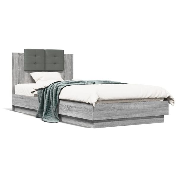 vidaXL Bedframe met hoofdeinde bewerkt hout grijs sonoma 90x200 cm
