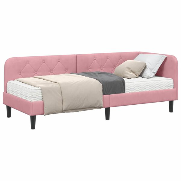 vidaXL Hoekbedframe met matras met hoofdeinde Roze 80 x 200 cm Fluweel