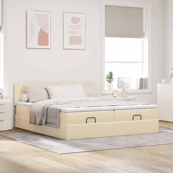 vidaXL Ottoman bed met matrassen en LED's 200x200cm stof cr&egrave;mekleurig